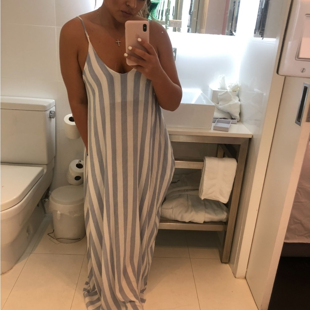 Blue and White Striped Maxi Dress